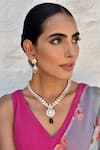 Buy_Swabhimann_Green Beads, Diamonds Polki Embellished Drop Necklace Set _at_Aza_Fashions