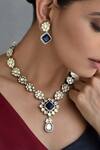 Swabhimann_Blue Stones Polki Embellished Necklace Set _Online_at_Aza_Fashions