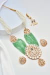 Shop Swabhimann Green Diamonds, Stones Polki Embellished Layered Necklace Set at Aza Fashions Shop_Swabhimann_Green Diamonds, Stones Polki Embellished Layered Necklace Set _at_Aza_Fashions