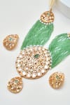 Shop_Swabhimann_Green Diamonds, Stones Polki Embellished Layered Necklace Set _Online_at_Aza_Fashions