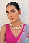 SWABHIMANN_Rose Gold Tear Drop Polki Embellished Necklace Set _Online_at_Aza_Fashions