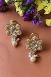 Shop_Zeeya Luxury Jewellery_White Polki Flower Studded Earrings _at_Aza_Fashions