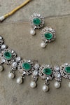 Shop_Zeeya Luxury Jewellery_White Kundan Victorian Emerald Studded Necklace Set_at_Aza_Fashions