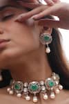 Zeeya Luxury Jewellery_White Kundan Victorian Emerald Studded Necklace Set_Online_at_Aza_Fashions