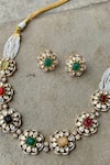 Shop_Zeeya Luxury Jewellery_Multi Color Stone Navratan Polki Choker Set_at_Aza_Fashions