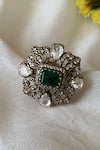 Shop_Zeeya Luxury Jewellery_White Polki Victorian Emerald Ring_at_Aza_Fashions