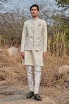 Buy_House of KOA_White Jacket Raw Silk Embroidery Zardozi Bundi And Kurta Set _at_Aza_Fashions