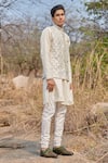 Shop_House of KOA_White Jacket Raw Silk Embroidery Zardozi Bundi And Kurta Set _at_Aza_Fashions