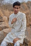 House of KOA_White Jacket Raw Silk Embroidery Zardozi Bundi And Kurta Set _Online_at_Aza_Fashions