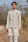 House of KOA_White Jacket Raw Silk Embroidery Zardozi Bundi And Kurta Set _at_Aza_Fashions