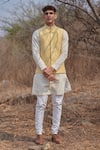 Buy_House of KOA_Yellow Bundi Raw Silk Embroidery Pearl Summer And Kurta Set _at_Aza_Fashions