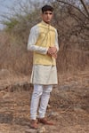 Shop_House of KOA_Yellow Bundi Raw Silk Embroidery Pearl Summer And Kurta Set _at_Aza_Fashions