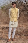 House of KOA_Yellow Bundi Raw Silk Embroidery Pearl Summer And Kurta Set _Online_at_Aza_Fashions