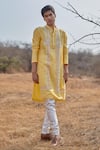 Buy_House of KOA_Yellow Kurta Chanderi Embroidery Sequin June Geometric Set _at_Aza_Fashions