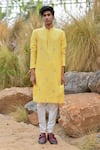 Buy_House of KOA_Yellow Kurta Chanderi Embroidery Resham Ardit Set _at_Aza_Fashions