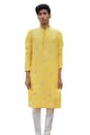 House of KOA_Yellow Kurta Chanderi Embroidery Resham Ardit Set _Online_at_Aza_Fashions