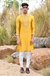 Buy_House of KOA_Yellow Kurta Chanderi Embroidery Pearl Set _at_Aza_Fashions