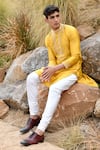 Shop_House of KOA_Yellow Kurta Chanderi Embroidery Pearl Set _at_Aza_Fashions