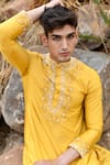 House of KOA_Yellow Kurta Chanderi Embroidery Pearl Set _Online_at_Aza_Fashions