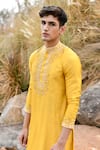 Buy_House of KOA_Yellow Kurta Chanderi Embroidery Pearl Set _Online_at_Aza_Fashions