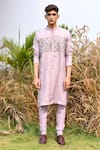 Shop_House of KOA_Purple Kurta Organza Embroidery Zardozi Leaf Set _at_Aza_Fashions