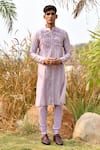 Buy_House of KOA_Purple Kurta Chanderi Textured Stripe Pattern Set _at_Aza_Fashions