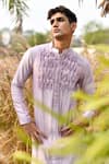 Shop_House of KOA_Purple Kurta Chanderi Textured Stripe Pattern Set _Online_at_Aza_Fashions