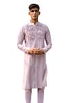 House of KOA_Purple Kurta Chanderi Textured Stripe Pattern Set _at_Aza_Fashions