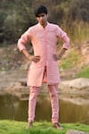 Buy_House of KOA_Pink Kurta Chanderi Cord Aaron Work Set _at_Aza_Fashions