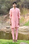 Shop_House of KOA_Pink Kurta Chanderi Cord Aaron Work Set _at_Aza_Fashions