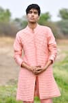 House of KOA_Pink Kurta Chanderi Cord Aaron Work Set _at_Aza_Fashions