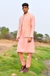 Buy_House of KOA_Peach Bundi Raw Silk Embroidery Resham Florent And Kurta Set _at_Aza_Fashions