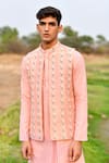 Shop_House of KOA_Peach Bundi Raw Silk Embroidery Resham Florent And Kurta Set 