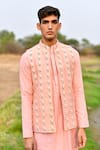 House of KOA_Peach Bundi Raw Silk Embroidery Resham Florent And Kurta Set _Online