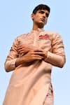 Shop_House of KOA_Peach Kurta Chanderi Embroidery Resham Rosette Placement Set 