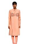 Shop_House of KOA_Peach Kurta Chanderi Embroidery Cutdana Rose Placement Set _Online_at_Aza_Fashions