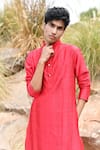 Shop_House of KOA_Red Kurta Chanderi Plain Urban Pleated Set _at_Aza_Fashions