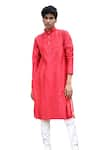 Buy_House of KOA_Red Kurta Chanderi Plain Urban Pleated Set _Online_at_Aza_Fashions