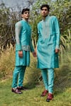 House of KOA_Blue Kurta Chanderi Embroidery Pearl Placement Set _at_Aza_Fashions