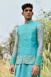 House of KOA_Blue Bundi Raw Silk Embroidery Cutdana Azul Border And Kurta Set _at_Aza_Fashions