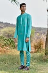 Buy_House of KOA_Blue Kurta Chanderi Embroidery Zardozi King Bee Set _at_Aza_Fashions