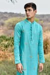 House of KOA_Blue Kurta Chanderi Embroidery Zardozi King Bee Set _at_Aza_Fashions