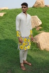 Shop_House of KOA_Off White Kurta Chanderi Pant Stretchable Cotton Satin Cyntheria Print With _at_Aza_Fashions