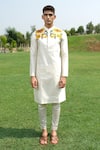 Buy_House of KOA_Off White Kurta Chanderi Pant Stretchable Cotton Satin Golden Hour With _at_Aza_Fashions