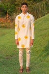 Buy_House of KOA_Off White Kurta Chanderi Pant Stretchable Cotton Satin Hand Paint With _Online_at_Aza_Fashions