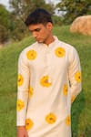 Shop_House of KOA_Off White Kurta Chanderi Pant Stretchable Cotton Satin Hand Paint With _Online_at_Aza_Fashions