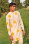 House of KOA_Off White Kurta Chanderi Pant Stretchable Cotton Satin Hand Paint With _at_Aza_Fashions