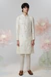 Buy_House of KOA_Off White Kurta Chanderi Embroidered Silk Zen Garden Louts Motif With Pant _at_Aza_Fashions