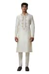 Shop_House of KOA_White Kurta Chanderi Embroidered Aari Front Pati With Pant _Online_at_Aza_Fashions