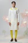 Shop_House of KOA_White Kurta Chanderi Embroidered Silk Thread Orentail Rose Shoulder _at_Aza_Fashions